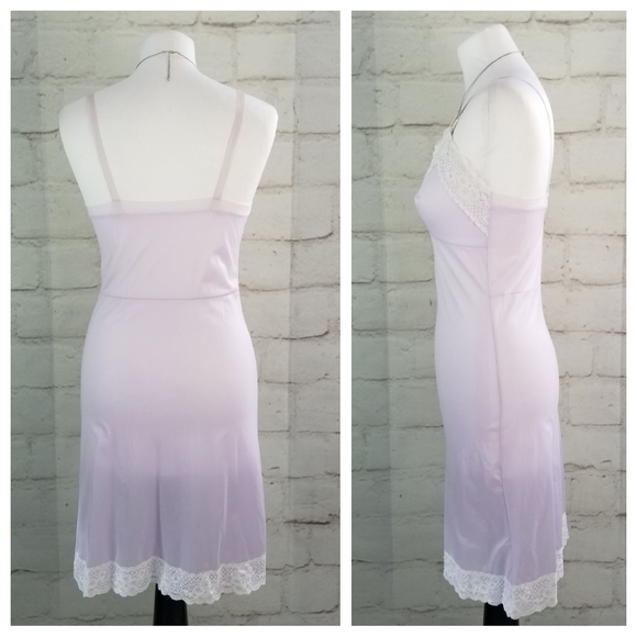 Vintage M 36 Light Lilac Purple White Lace Trim Chemise Shory Slip Nightie - Picture 6 of 9